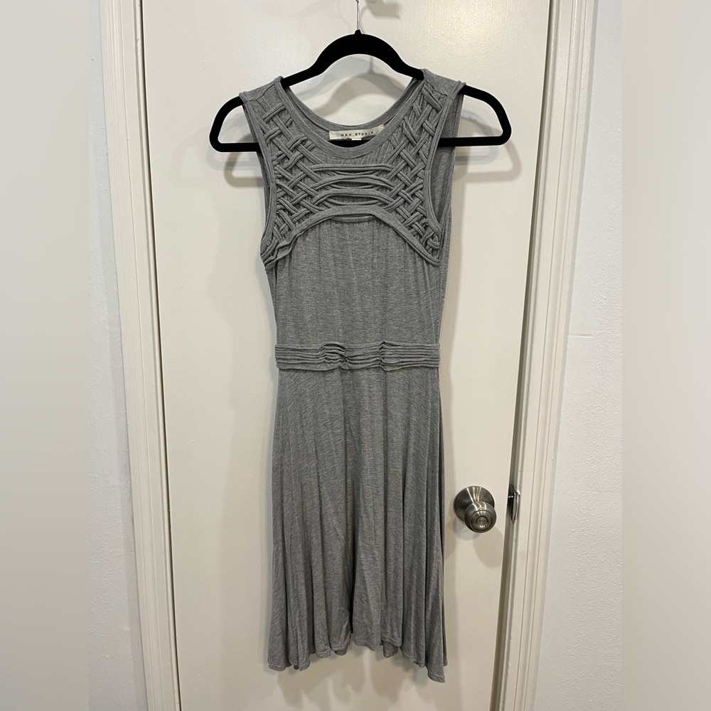 Max Edition by Max Studio Heather Gray Basket Weave Bodice Fit Flare Dress XS